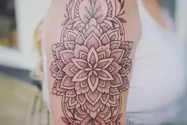 Dotwork Black Tribal Lotus Tattoo On Wrist